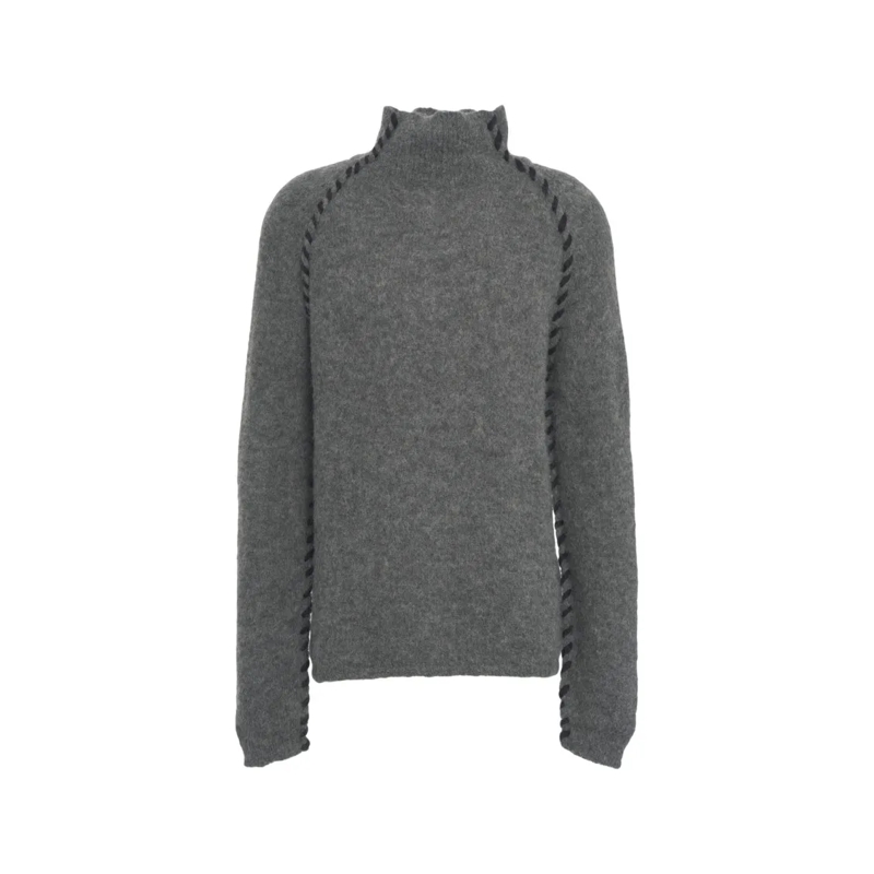 Thom Krom Trui High Collar Sweater With Decorative Stitching Grey