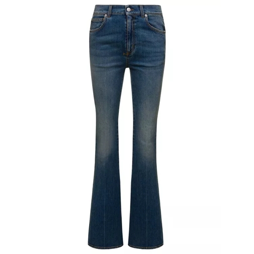 Alexander McQueen Blue 5-Pocket Flared Jeans With Logo Patch In Cott Blue Utställda jeans