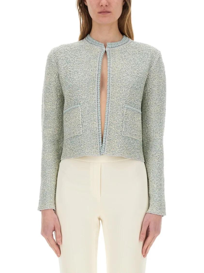 Thumbnail - Fabiana Filippi - Cropped Textured Tweed Cardigan - Größe 42 - grün
