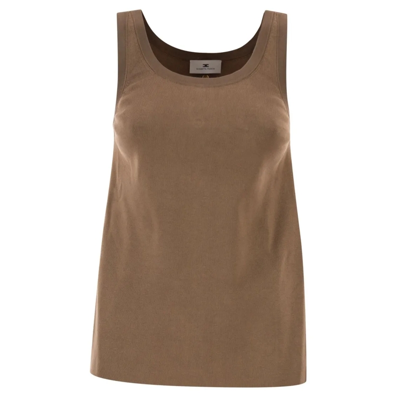 Elisabetta Franchi Blouse Sleeveless Knitted Top With Shiny Viscose Stripes Brown