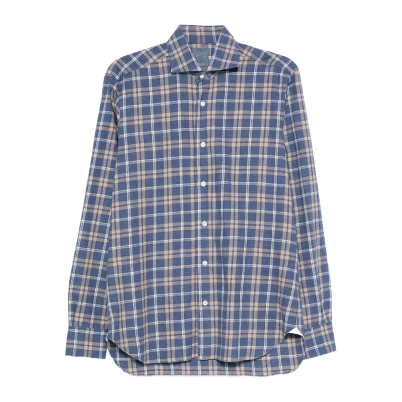 Barba Overhemd Classic Plaid Long-Sleeve Button-Up Shirt Blue