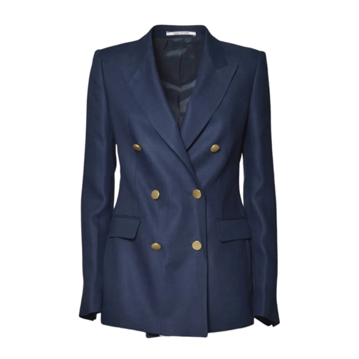 Tagliatore Blazer J-Parigi Double Breasted Jacket In Blue Linen Twil Black