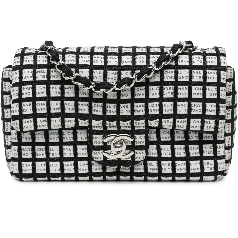 Chanel Sac à bandoulière Mini Rectangular Classic Ribbon Tweed Double Flap weiß