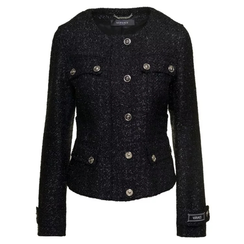 Versace Black Lurex Jacket With 'Medusa' Silver-Tone Hardw Black 