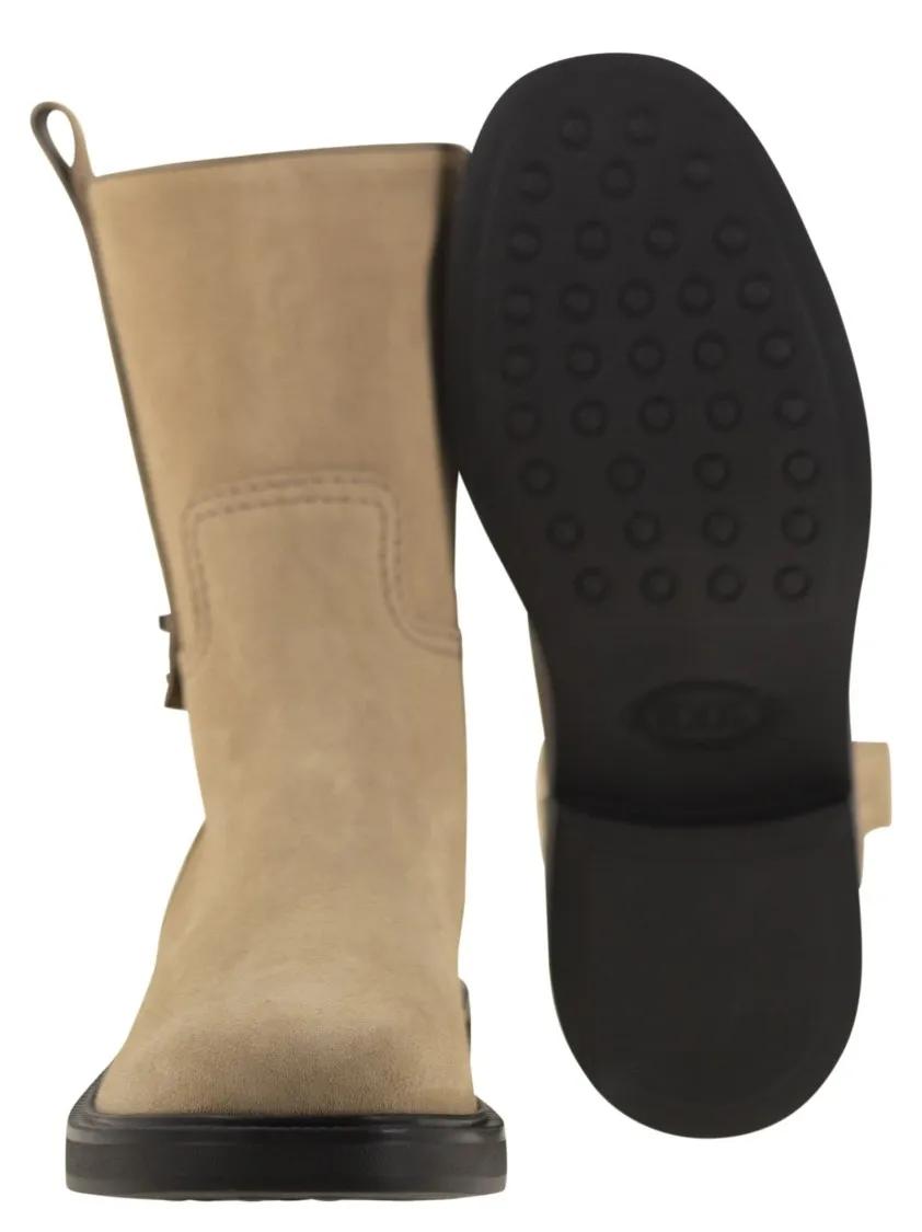 Thumbnail - Tod's Stiefel - Suede Ankle Boot With T Accessory - Gr. 38,5 (EU) - in Beige - für Damen