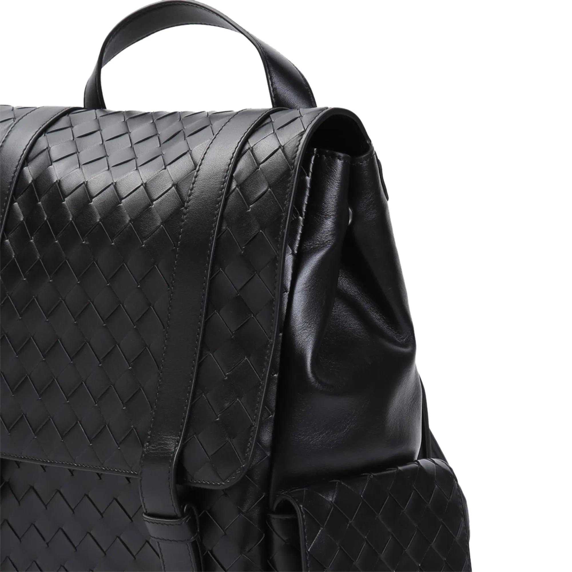 Bottega Veneta Intrecciato Leather Backpack Black Rucksack