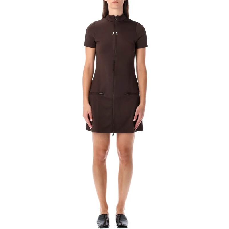 Courrèges Mini-jurk Brown Interlock Tracksuit Mini Dress Brown