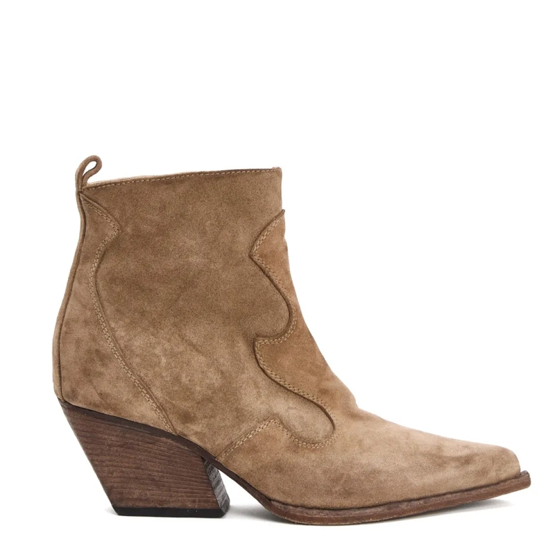 Elena Iachi Stiefel Beige Suede Ankle Boots With Curved Seam Detail Brown