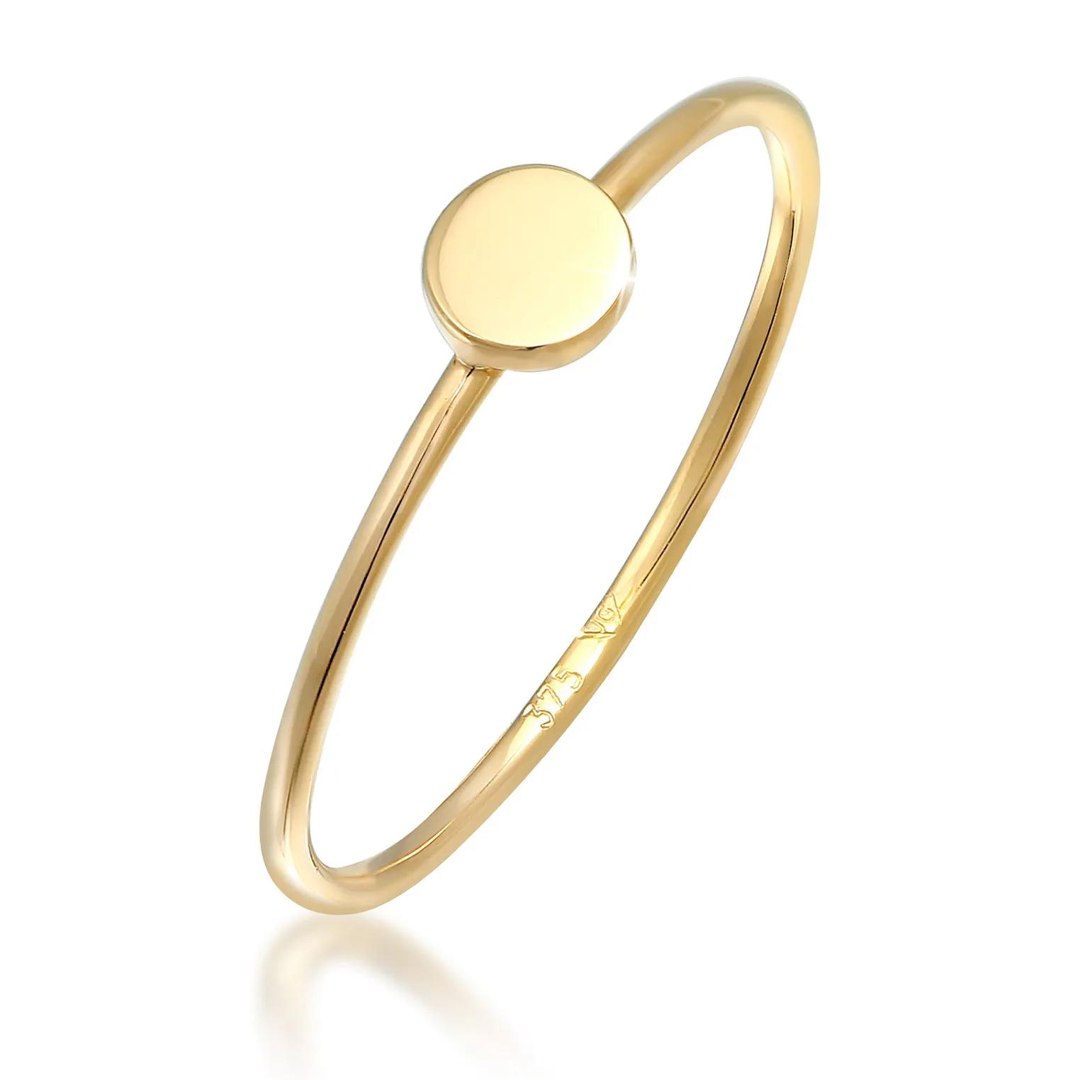 Elli Ringe - Ring Plättchen Runde Form Statement 375 Gelbgold - Gr. 52 MM - in Gold - für Damen