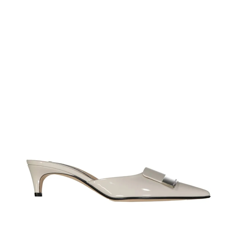 sergio rossi Mules Pointed Toe Patent Leather Mules Neutrals