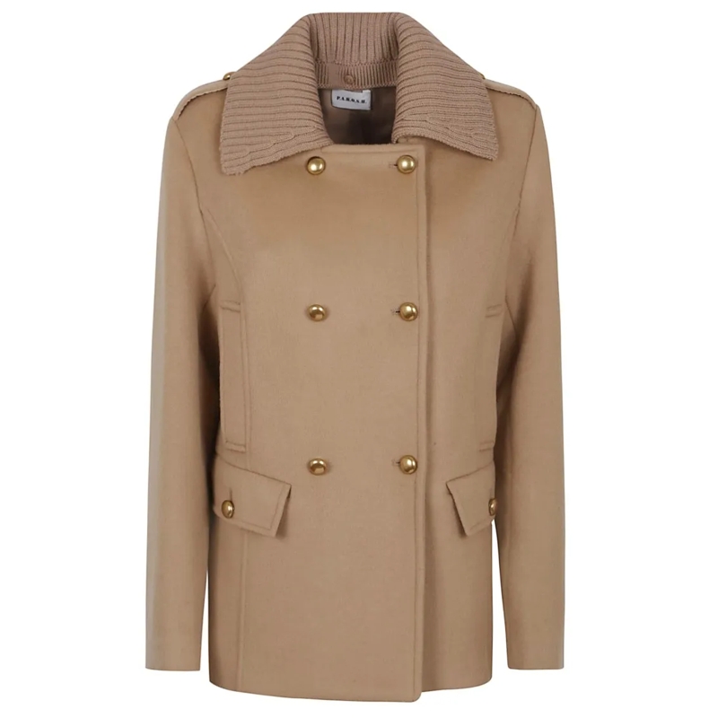 P.A.R.O.S.H.  Short Wool Jacket With Ribbed Collar Brown