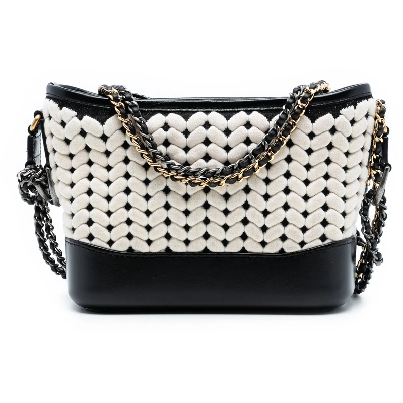 Chanel Sac à bandoulière Small Knit and Calfskin Gabrielle Hobo schwarz