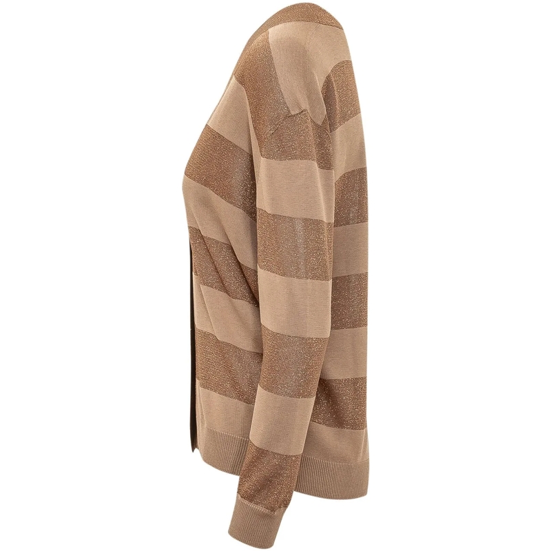 Gran Sasso  Cardigan Rigato con Scollo a V beige(Image 3)