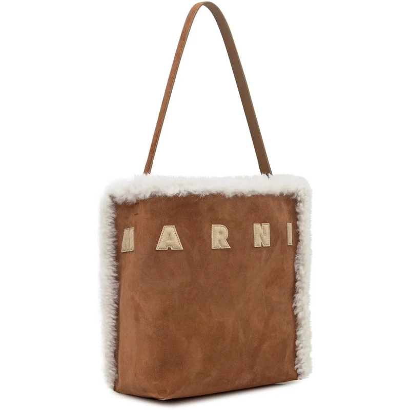 Marni Schultertasche Marni Borsa Museo in Pelle Scamosciata Marrone beige(Image 2)
