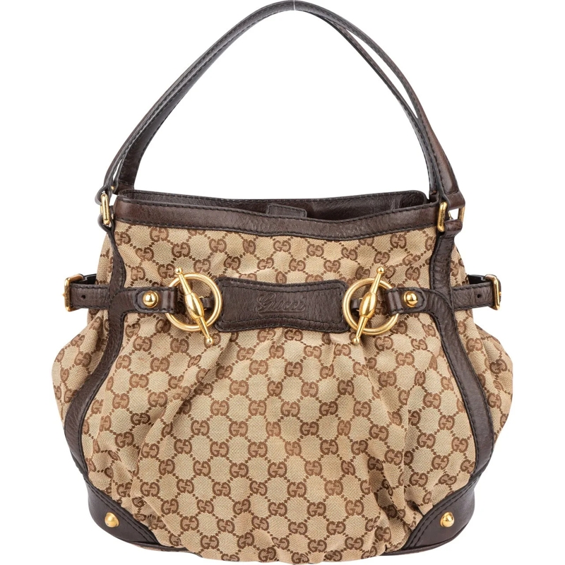 Gucci Schultertasche Gucci GG Monogram Horsebit Handbag braun