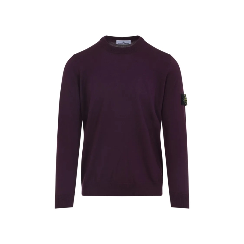 Stone Island Pull Ribbed Neck Virgin Wool Sweater Burgundy