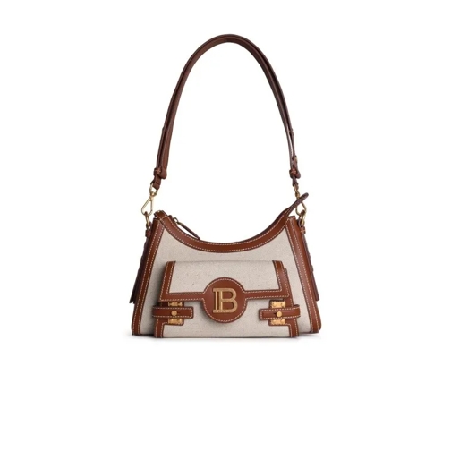 Balmain Hobo B-Buzz' Cream Cotton Blend Bag Brown Sac à bandoulière