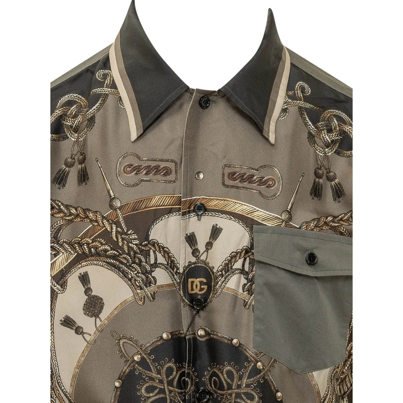 Dolce&Gabbana Legeres Oberteil Camicia con Stampa e Tasche Applicate dunkelgrau(Image 3)