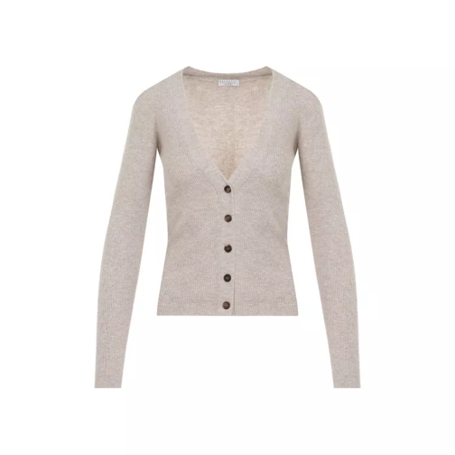 Brunello Cucinelli Lurex Sand Cashmere Cardigan Neutrals 