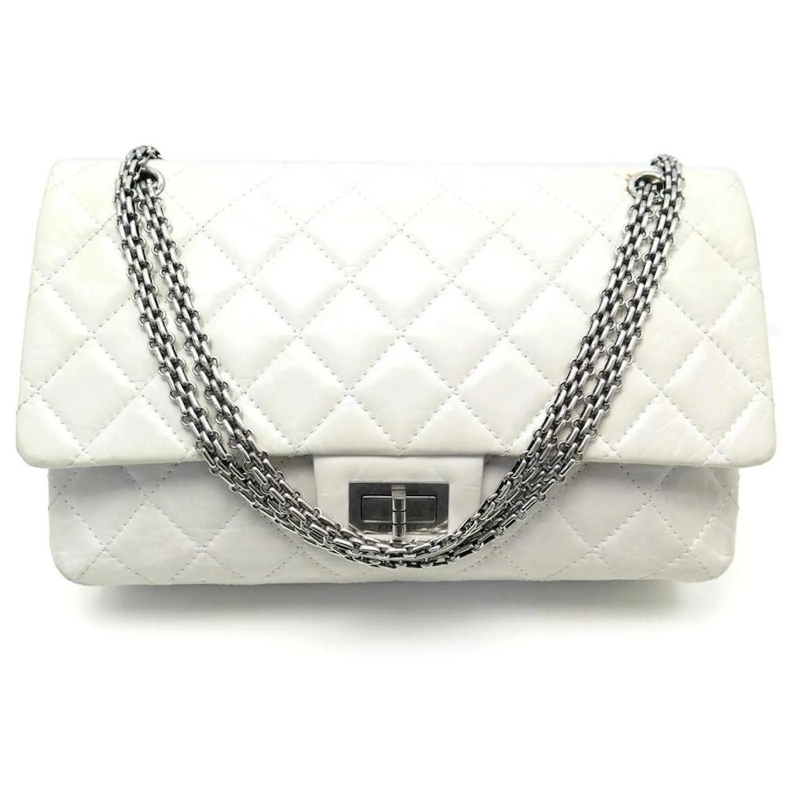 Chanel Schultertasche CHANEL MAXI HANDTASCHE 2.55 ED GEPOLSTERTER SCHULT weiß