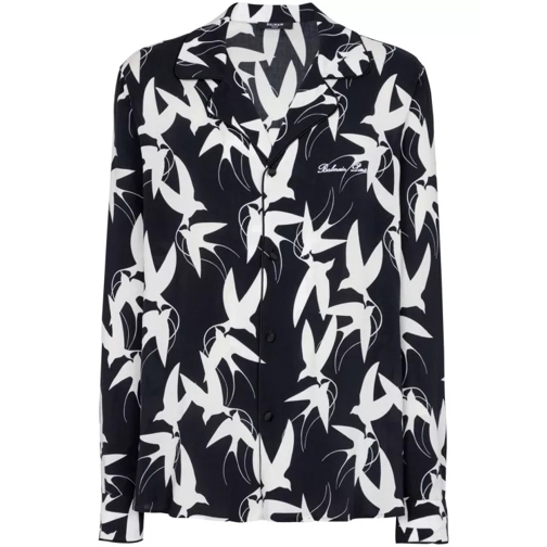 Balmain White/Black Swallow-Print Shirt Black 