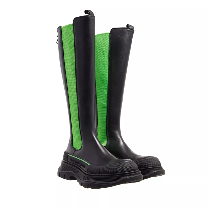 Alexander McQueen Women s Tread Slick Knee High Boot Black Acid Green Stiefel