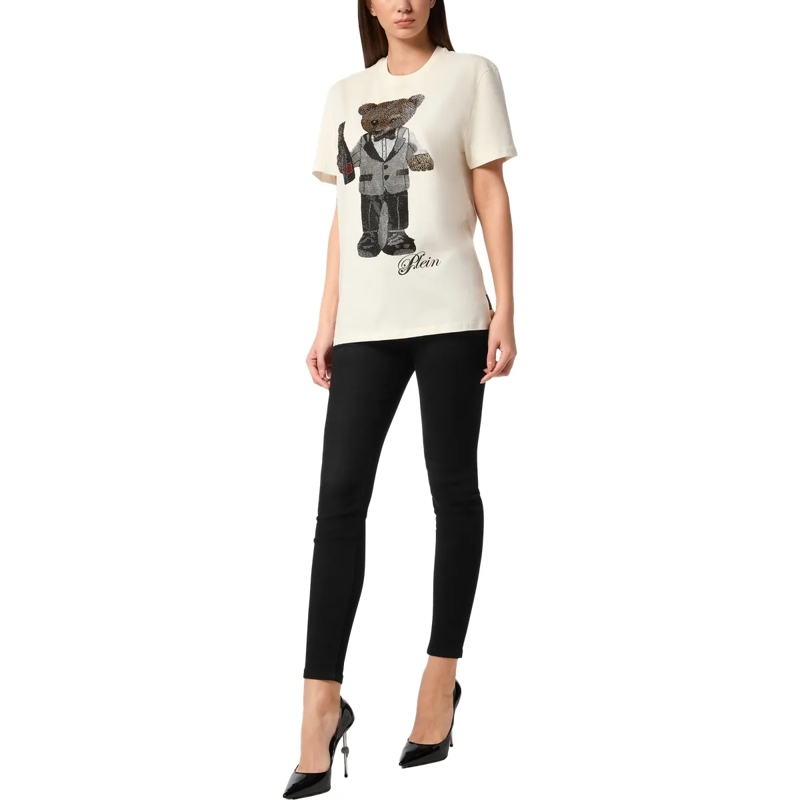 Philipp Plein T-Shirt T-Shirt Man Fit Teddy Mit Schmucksteinen weiss(Image 4)