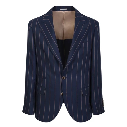 Brunello Cucinelli Blue Pinstripe Tailored Jacket Blue 