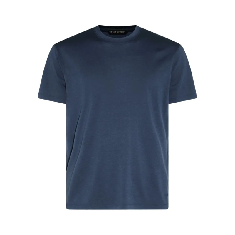 Tom Ford T-Shirt Navy Blue Crewneck T-Shirt With Logo Embroidery Green