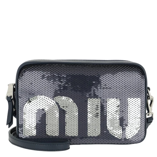 Miu Miu Sequin Logo Crossbody Bag Blu/Argento Sac pour appareil photo