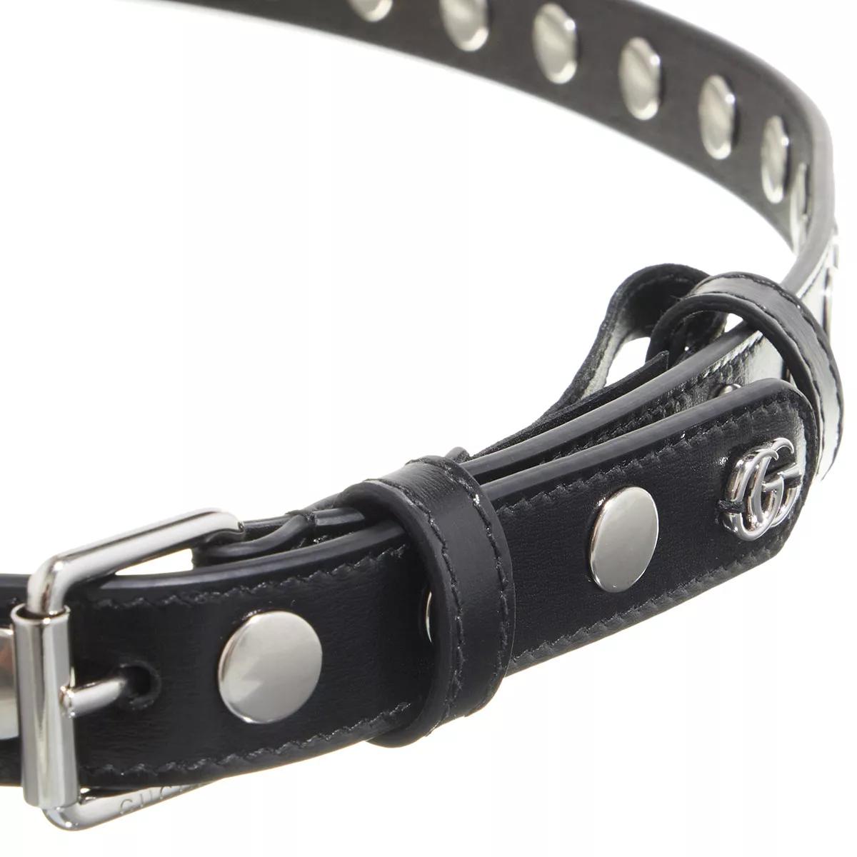 Gucci Thin Belt With Eyelet And Stud Motif Black Dunner Gurtel