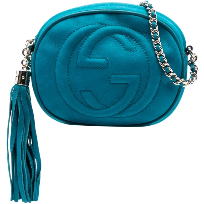 Gucci Sac à bandoulière Mini Pebbled Calfskin Soho Chain Crossbody blau