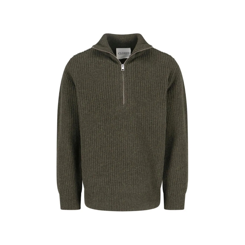 Closed Trui Rich Green Knit Sweater With Ribbed Trim Green