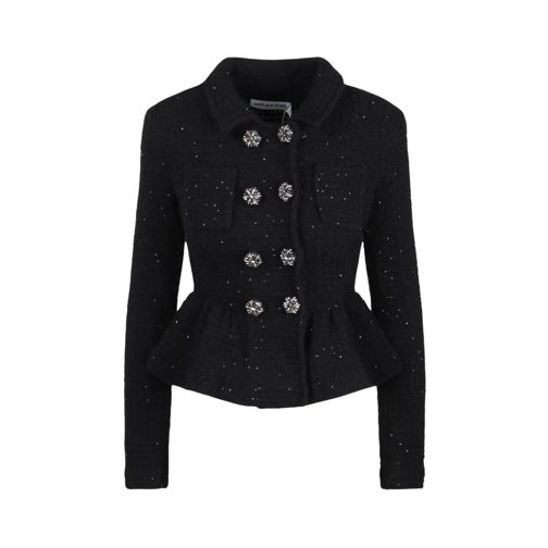 Self Portrait Blazer Textured Knit Peplum Jacket Black