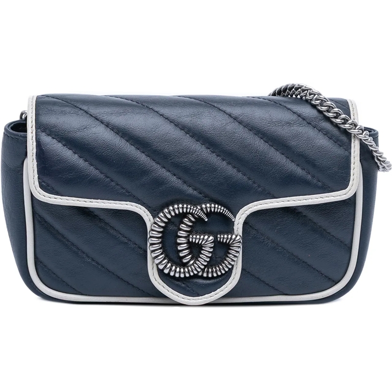 Gucci Schultertasche Super Mini GG Marmont Matelasse Leather Torchon Fl blau