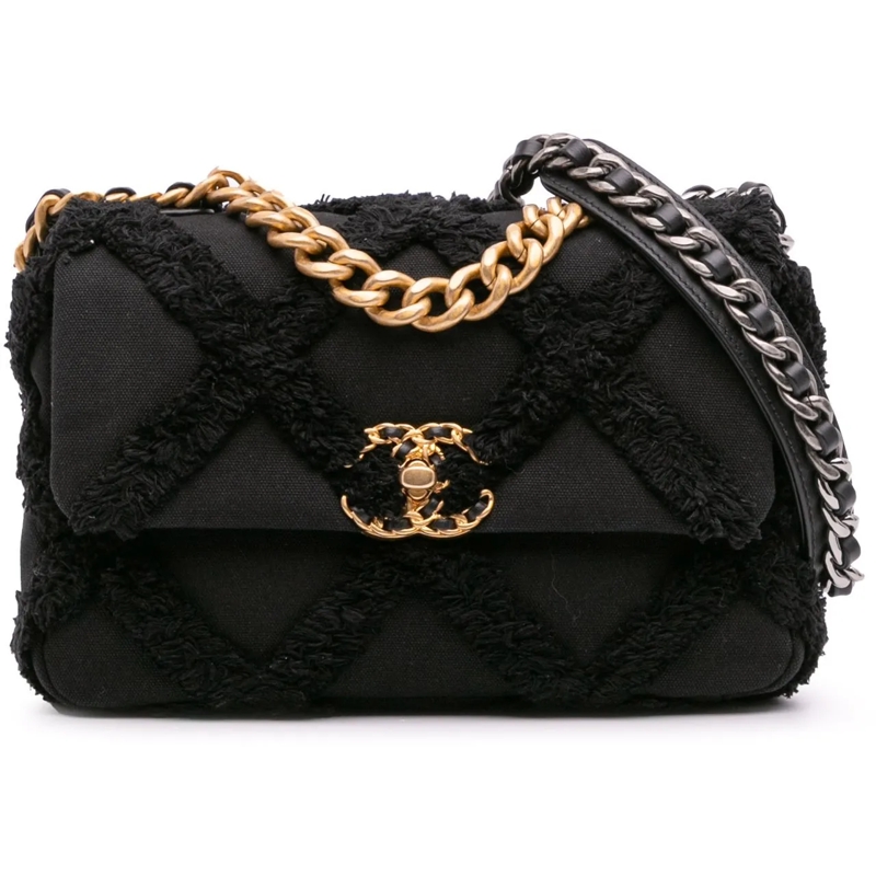 Chanel Sac à bandoulière Medium Canvas and Cotton 19 Flap schwarz