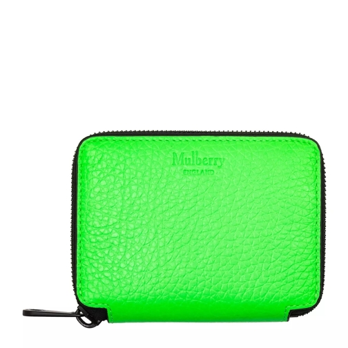 Mulberry Zip Around Wallet Leather Neon Green Ritsportemonnee