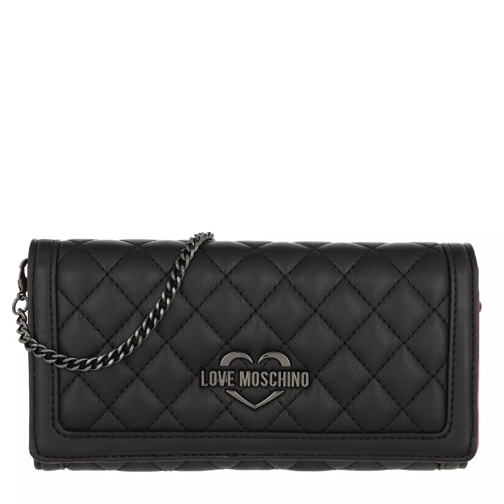 Love Moschino Wallet Chain Quilted Metallic Nero Wallet On A Chain