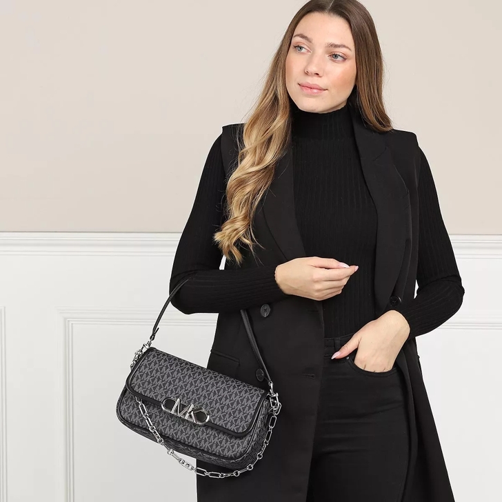 Michael Kors Parker Medium Convertible Pouchette Shoulder Black Optic White Satchel