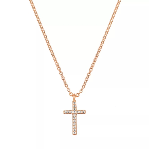 Leaf Necklace Diamonds Cross 18K Rose Gold Kurze Halskette