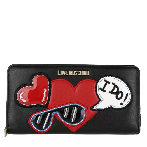 Love Moschino Wallet Heart Nero Portemonnaie mit Zip-Around-Reißverschluss