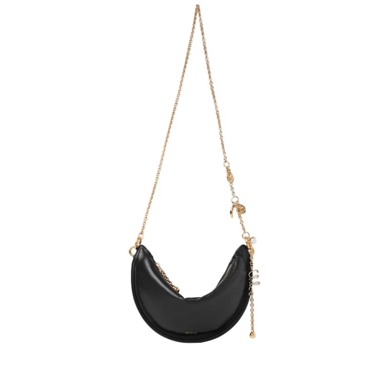 Chloé Sac à bandoulière Crescent-Shaped Nappa Leather Bag With Gold-Tone C Black