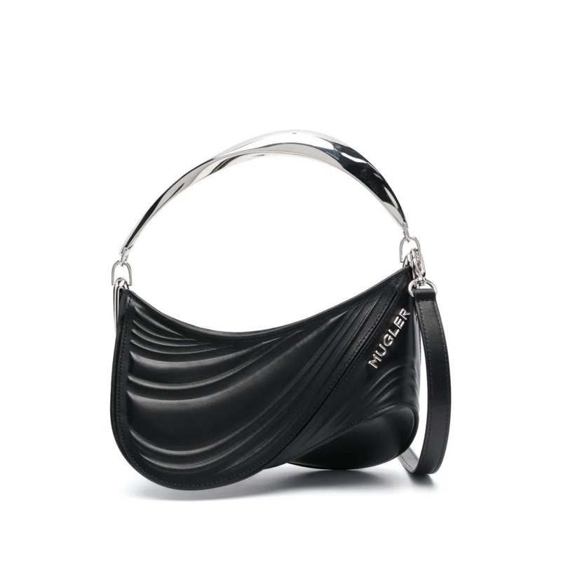 Mugler Tote Spiral Curve 01 Embossed Tote Bag Black