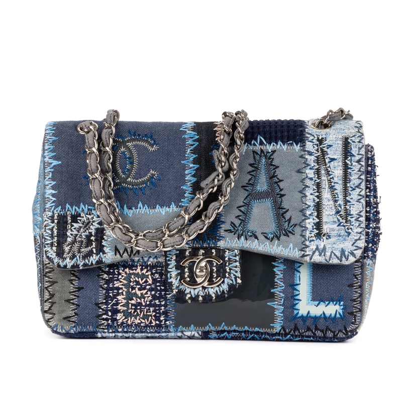 Chanel Schultertasche Ltd. Ed. Patchwork Classic Jumbo Flap 30 blau
