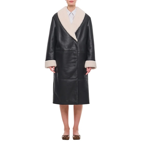 Loulou Studio  Elbe Long Shearling Coat Black