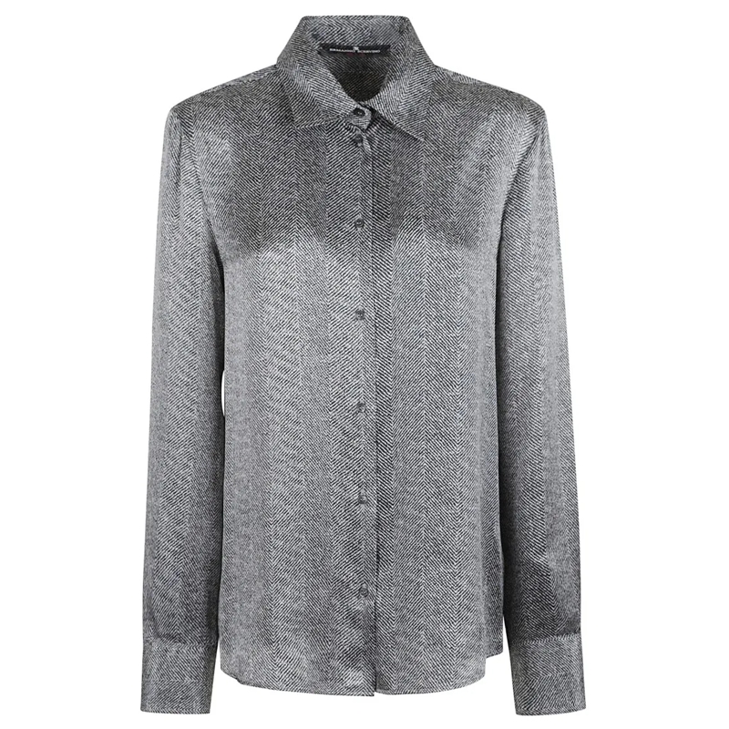 Ermanno Scervino Overhemd Silk Shirt With Subtle Herringbone Pattern Grey