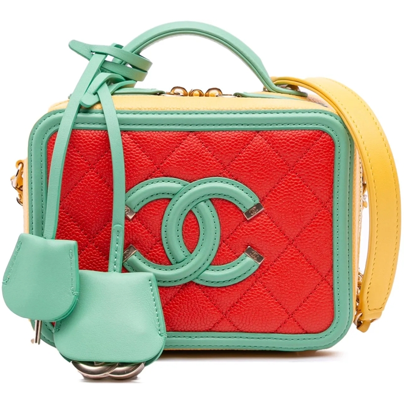 Chanel Sac à bandoulière Small Tricolor Caviar CC Filigree Vanity Case orange