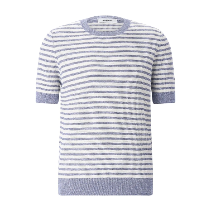 Gran Sasso T-Shirt Gestreiftes T-Shirt aus Leinenmix blau