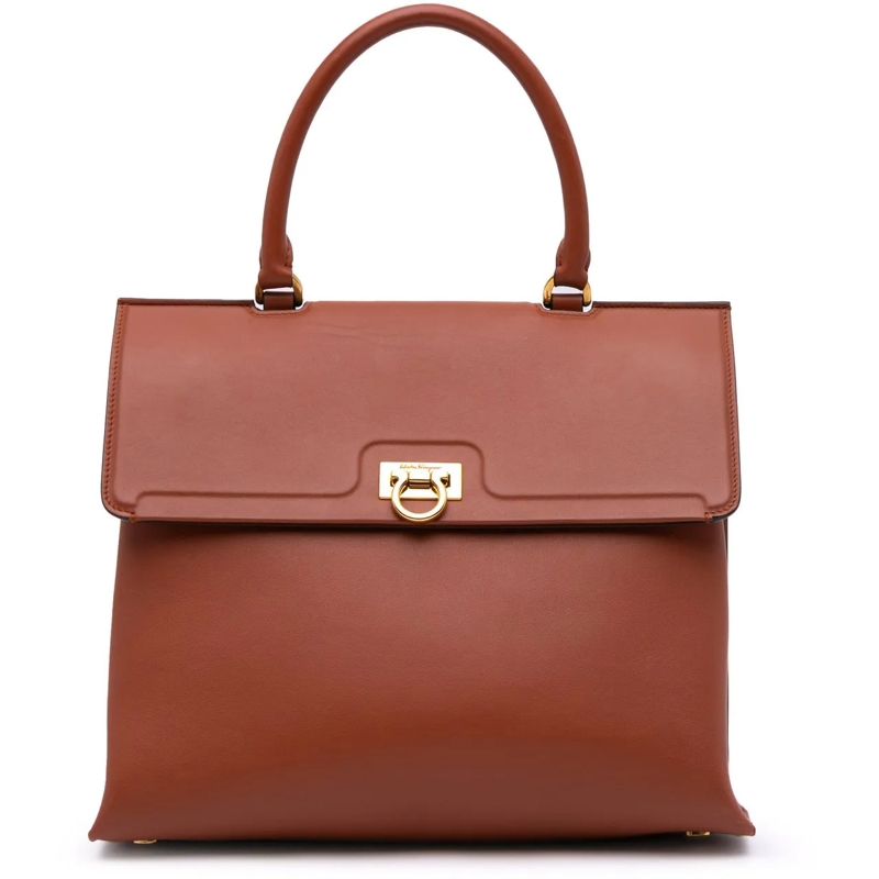 Salvatore Ferragamo Schultertasche Leather Gancini Trifolio Top Handle Bag braun