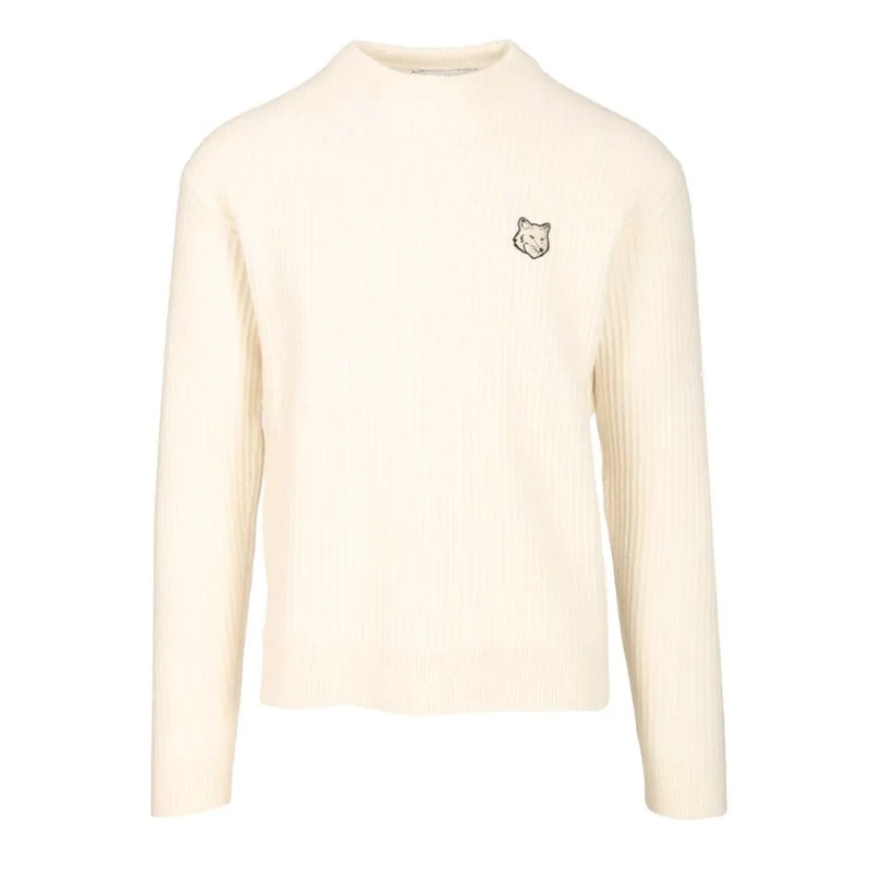 Maison Kitsune Pullover Classic Round Neck White Sweater With Soft Texture Neutrals